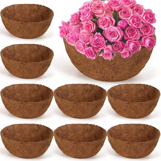 Gerrii 8 Pcs 20 Inch Coconut Liners for Hanging Baskets Coco Liners for Planters Natural Round Coconut Coco Planter Basket Coir Liner for Hanging Basket Flowers/Vegetables
