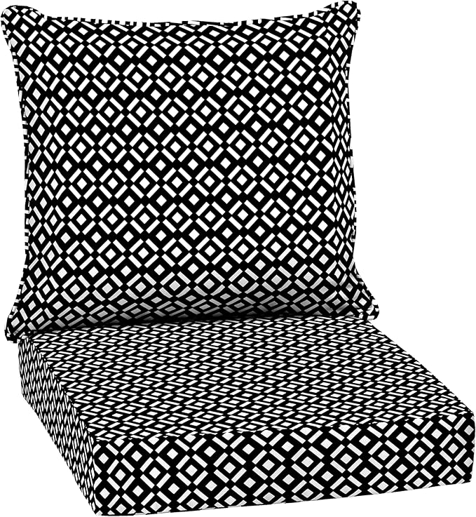 Arden Outdoor Deep Seat Cushion Set, 24 in x 24 in, Weather-Proof, Rain-Proof, Fade Resistant Patio Cushion for Chair, Sofa, and Couch Black Demi Tile