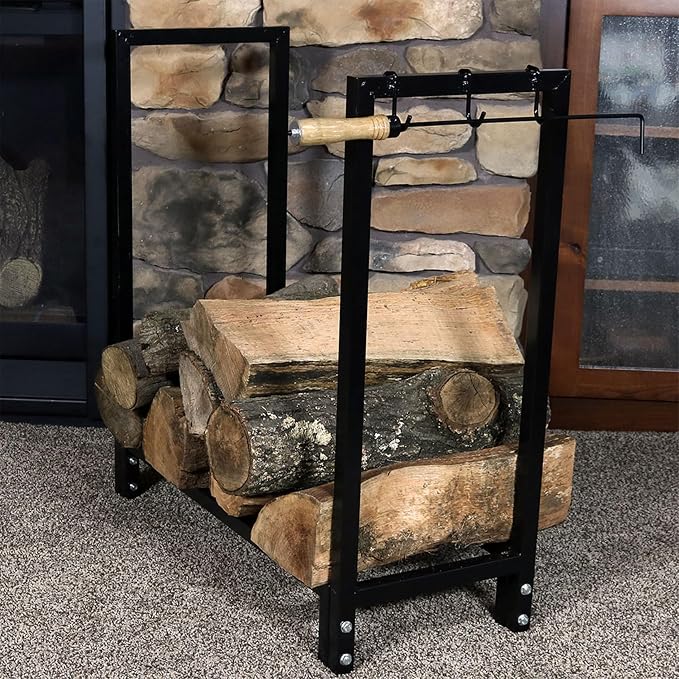 Sunnydaze Firewood Log Rack with Cover - Indoor or Outdoor Wood Storage - 30-Inch - 500-lb Capacity