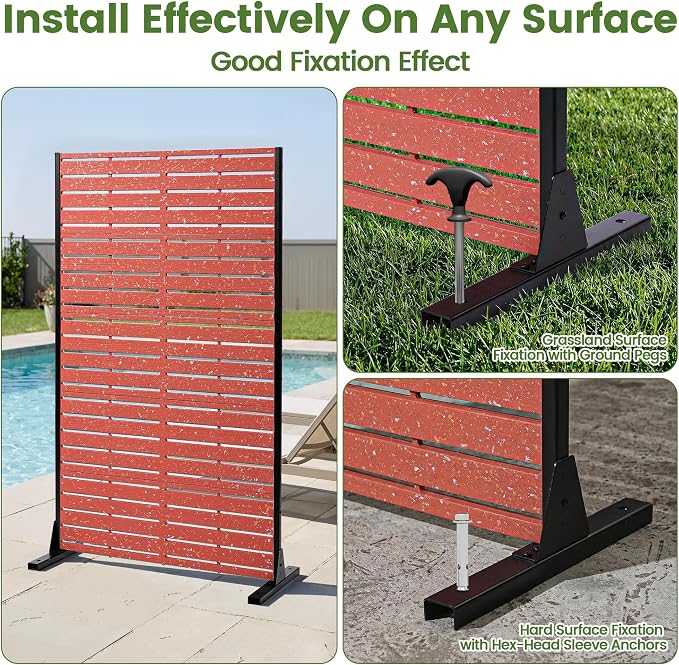 Outdoor Privacy Screen 60" H HDPE Decorative Freestanding Privacy Panel, Sandblasting Louvered Privacy Screens with Stand, Weather-Resistant Panel for Patio, Balcony, Backyard(5 Panels)