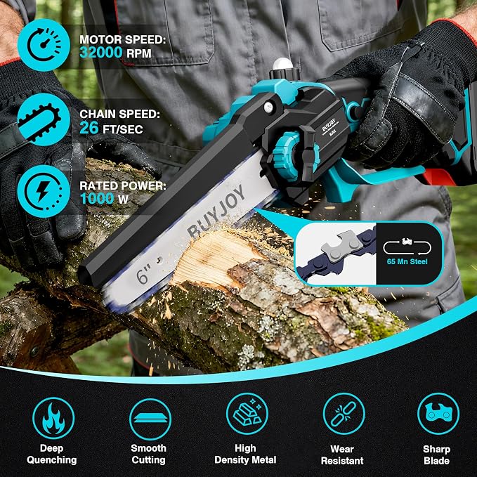 2-in-1 Electric Pole Saws for Tree Trimming, 6 Inch Mini Chainsaw Cordless with Extension Pole, 2 x 4000mAh Batteries,Battery Powered Pole Chain Saw, Tree Trimmer Limb Branch Cutter Pruner