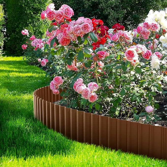 LAVEVE Corrugated Metal Garden Edging 6" x 20ft, Landscape Edging Border for Lawn, Flower Bed, Garden Fence, Paver Edging (Coffee)