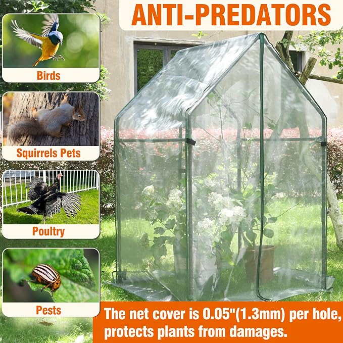 Gardzen Mini Greenhouse with Zipped Mesh Cover, Steel Frame Portable Outdoor Greenhouse, Enhanced Ventilation, Ideal for Spring, Summer & Fall 36.2"(L) x36.2(W) x59.5(H)