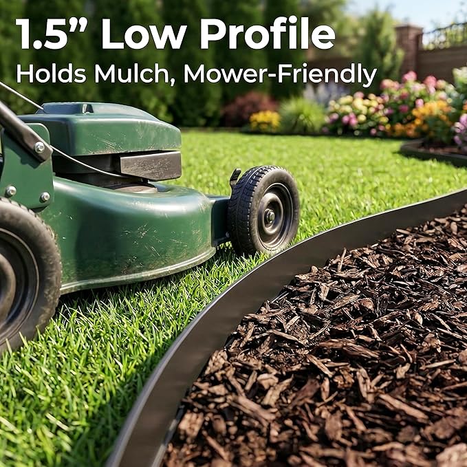 Gardzen 1.5" x 80' Landscape Edging Kit, Garden Edging Coil Comes with 100 Pcs Spikes, No Dig Lawn Border Design