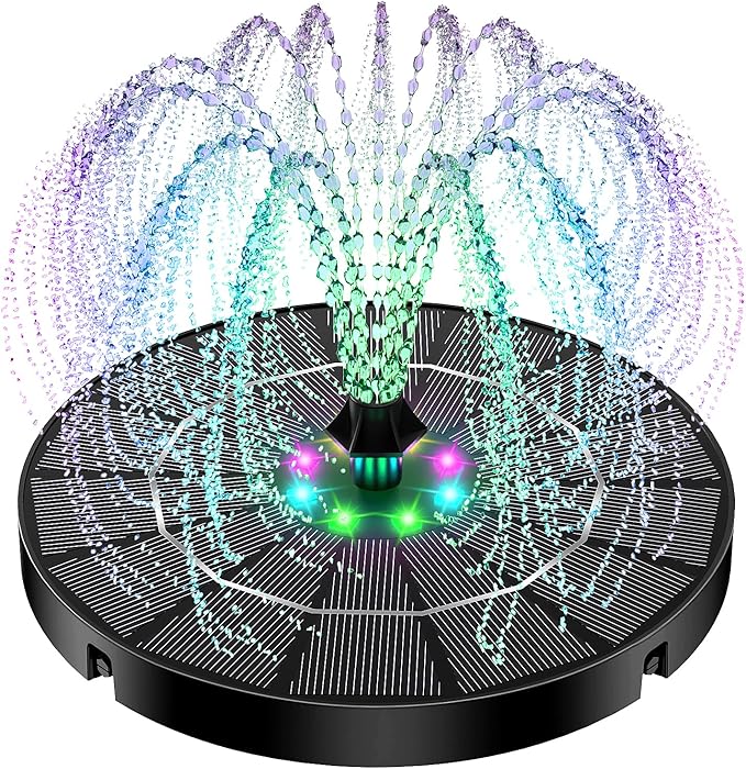 Yzert Solar Fountain for Bird Bath Colorful Lights Automatic Cycle 3.5W Solar Water Fountain Outdoor Garden 2200mAh Battery