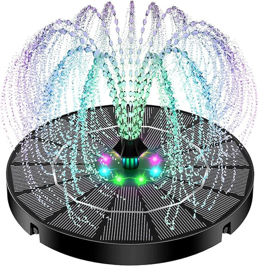 Yzert Solar Fountain for Bird Bath Colorful Lights Automatic Cycle 3.5W Solar Water Fountain Outdoor Garden 2200mAh Battery