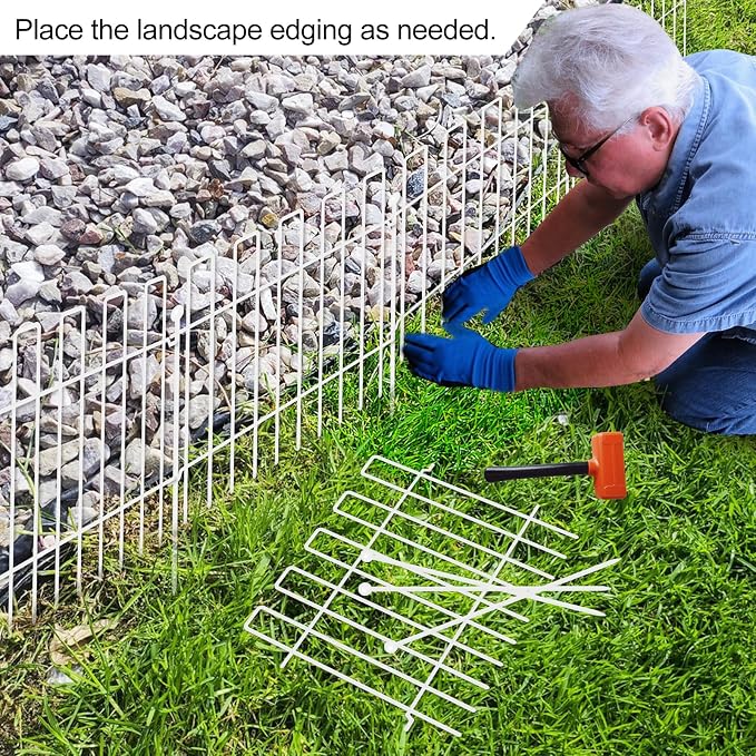 26 Panels No Dig Animal Barrier Fence, 13in(H) x 37ft(L) Garden Edging Border Fencing, Rustproof Metal Stakes Decorative Garden Fence, Dog Digging Defense Fencing Barrier for Outdoor, Yard, White