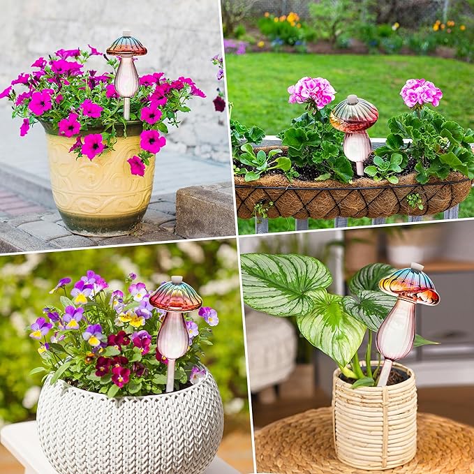 Plant Watering Globes Mushroom, Rainbow Gradient Color Plant Watering Devices, Self Watering Planter Insert, Self Watering Globes - Watering Bulbs for Indoor Plants for Travel Vacation (2 PCS)