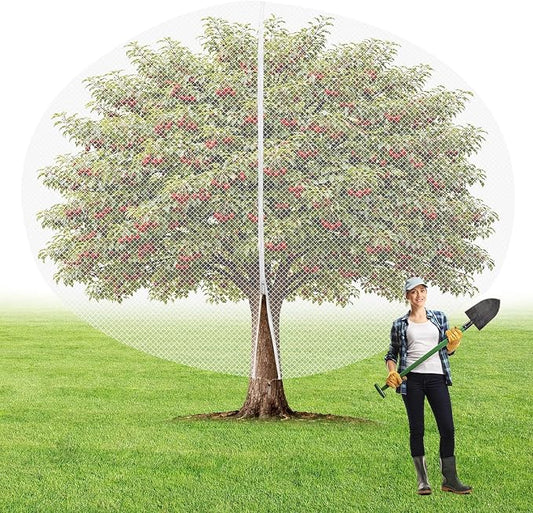 1Pcs 15ft x 15ft Extra Large Fruit Tree Netting Cover with Zipper and Drawstring Garden Plant Protector Bird Barrier for Blueberry Bushes Ultra Fine Mesh Garden Netting for Birds Squirrels Cicadas