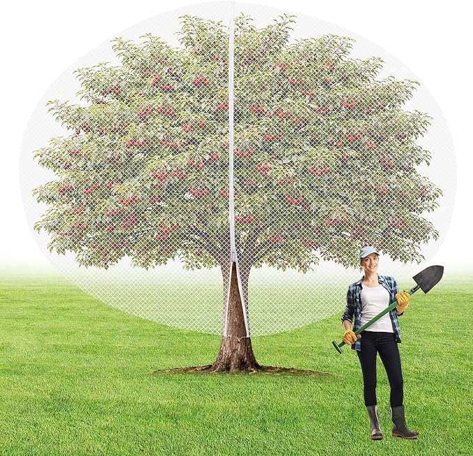 1Pcs 20ft x 20ft Extra Large Fruit Tree Netting Cover with Zipper and Drawstring Garden Plant Protector Bird Barrier for Blueberry Bushes Ultra Fine Mesh Garden Netting for Birds Squirrels Cicadas