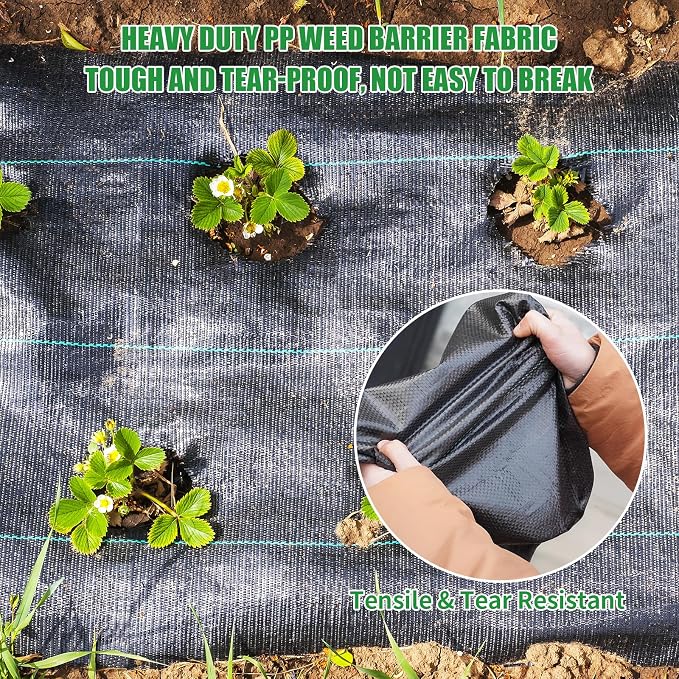Weed Barrier Landscape Fabric Heavy Duty, Garden Weed Barrier Fabric 3.3 Ft X 52.5 Ft Geotextile Fabric Weed Block Gardening Mats Soil Erosion Control and UV Stabilized (2, Black)