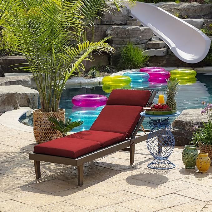 Arden Outdoor Chaise Cushion, 22 x 77, Rain-Proof, Fade Resistant Ruby Red Leala