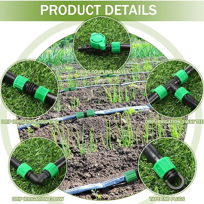 1000 ft 5/8 Inch Drip Tape Irrigation Kit Drip Tape 8 Mil 8" Spacing Hose Garden Watering Tubing System Automatic Irrigation Equipment for Plant, Landscape, Yard, Lawn and Farm