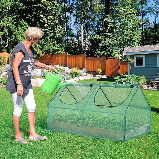 BPS 6x3x3 ft Mini Greenhouse with Green PE Cover Cover UV-Protected Roll-Up Zipper Windows, Ideal for Indoor or Outdoor Use on Raised Garden Beds