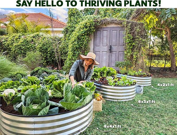 Plant & Plot Galvanized Raised Garden Beds Outdoor // 4×2×1 ft (2-Pack) Planter Raised Beds for Gardening, Vegetables, Flowers // Large Metal Garden Box (Silver) // Patented Tool-Free Design