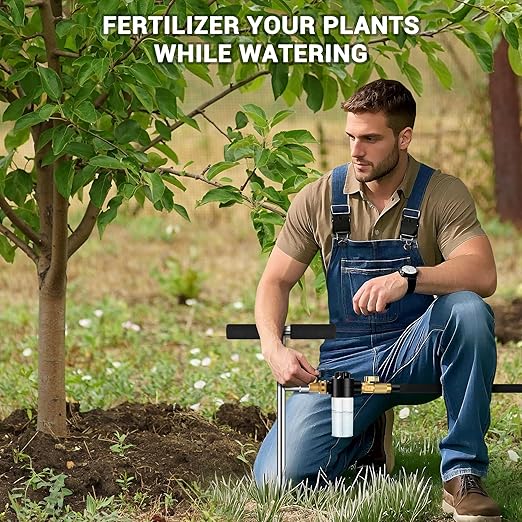 Deep Root Watering Tool for Trees Watering Spike with Fertilizer Bottle | Stainless Steel Root Feeder for Trees Irrigation System for Outdoor Garden, Plant & Shrubs Growth with Brass Valve | T-Handle