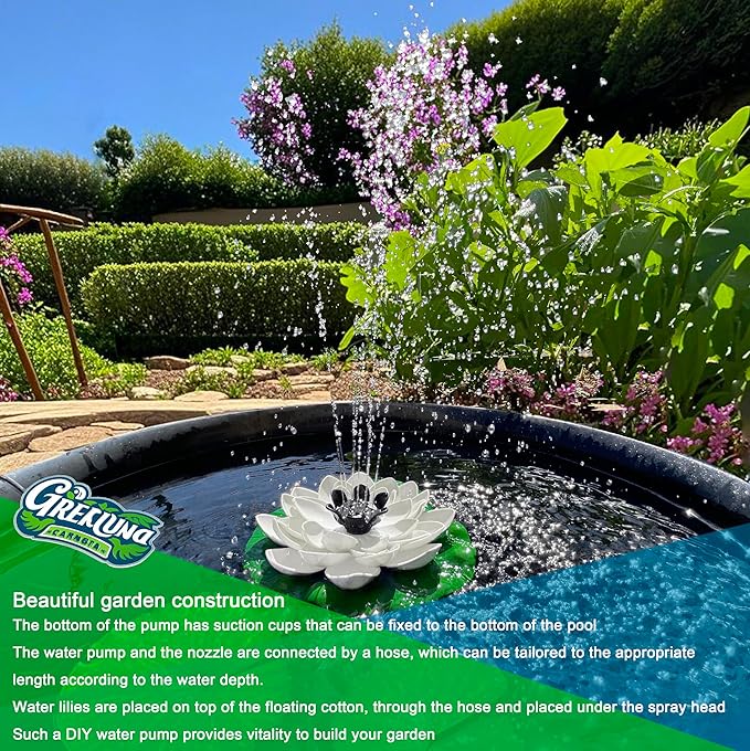 Solar Fountain Pump with 4400mA Battery Backup,Pond Pumps,Solar Bird Bath, Lily Pads for Ponds,8.5W Solar Panel,Pond Plants，Water Garden (White)