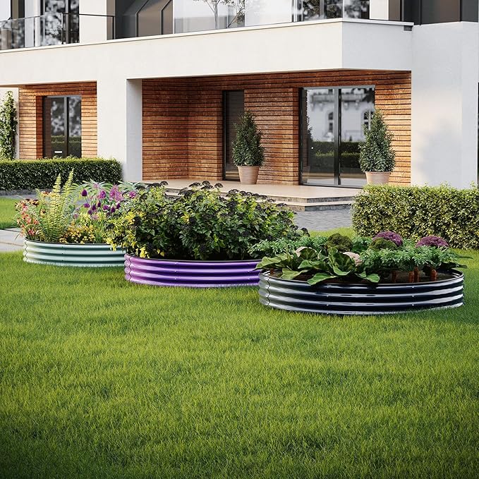 ZFHgarden Galvanized Metal Planter Round Raised Garden Bed Kit for Gardening Outdoor，3x3x1ft Grow Garden Box Raised Flower Bed，Round Galvanized Planter Outdoor Large Metal Fire Pit Ring
