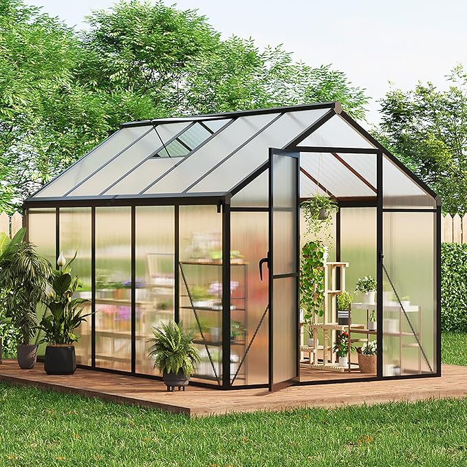 IDEALHOUSE 6×10 FT Greenhouse, Large Walk in Greenhouses for Outdoors and Garden Planting, Polycarbonate Greenhouse with Enhanced Aluminum Frame, Green Houses with Quick Setup Structure and Roof Vent