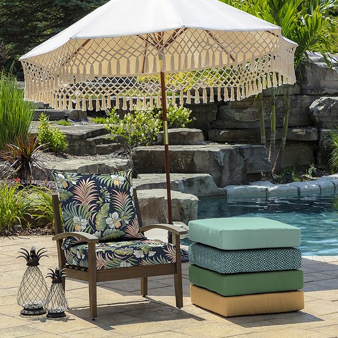 Arden Outdoor Deep Seat Cushion Set (4-Pack), 24 in x 24 in, Weather-Proof, Rain-Proof, Fade Resistant Patio Cushion for Chair, Sofa, and Couch Simone Blue Tropical