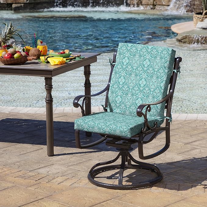 Arden Outdoor Dining Chair Cushion, 2 Pack, 20 x 20, Rain-Proof, Fade Resistant, Turquoise Daphne Medallion