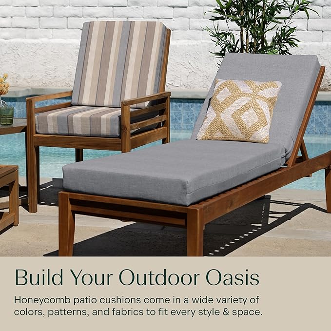 Honeycomb Outdoor Chaise Lounge Cushion for Patio Furniture, Water & Fade Resistant, Removable Cover, 23 x 75, Heritage Textured Solid Platinum Grey