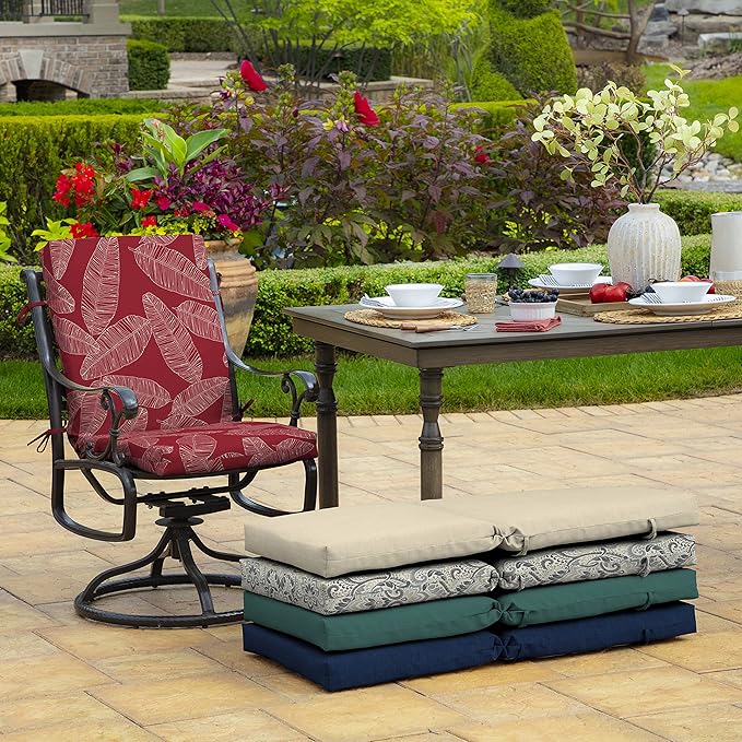 Arden 4-Pack Outdoor Patio Dining Chair Cushion, 20x44, Rain-Proof Seat Pad, Fade-Resistant Outdoor Cushion Red Leaf Palm