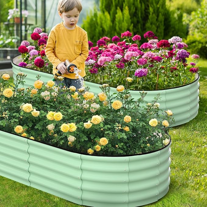 CABIHOME Garden Raised Garden Bed Kits, 8x2x1 ft Metal Raised Planter Bed, Open-Ended Base Garden Boxes Outdoor Galvanized Planter for Vegetables Flowers Rubber Edge, Green