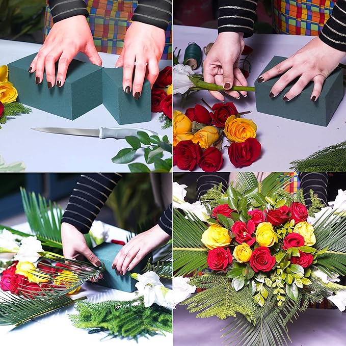 FLOFARE Pack of 6, Dry and Wet Floral Foam Blocks for Fresh and Artificial Flowers, Each (7.8” L x 3.5” W x 2.4” H), for Wedding, Birthdays, Home, Office, and Garden Decorations