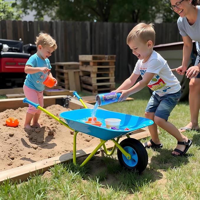 G & F Kids Metal Wheelbarrow, Child-Size Steel Garden Wheelbarrow for Toddlers & Kids, Sturdy Single-Wheel Design for Outdoor Play, Gardening & Sandbox Fun Activities, 28" H x 12" W Kid Size