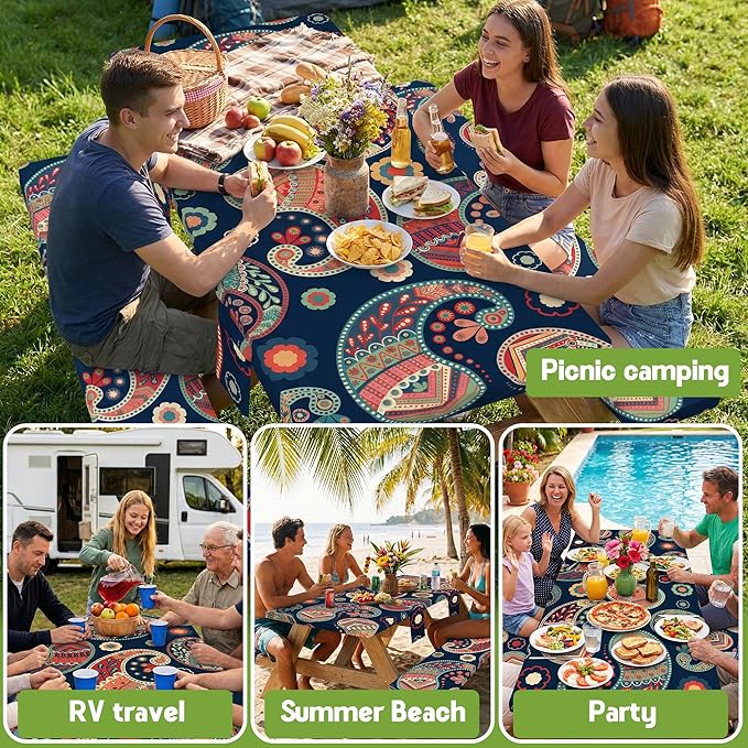 Picnic Table Cover with Bench Covers Table Cloth Tablecover Camping Essentials Camp Must Haves Camper Gear Outdoor Accessories River Water Motorhome Trailer Tent Rv Car Travel Activities Accessary Set