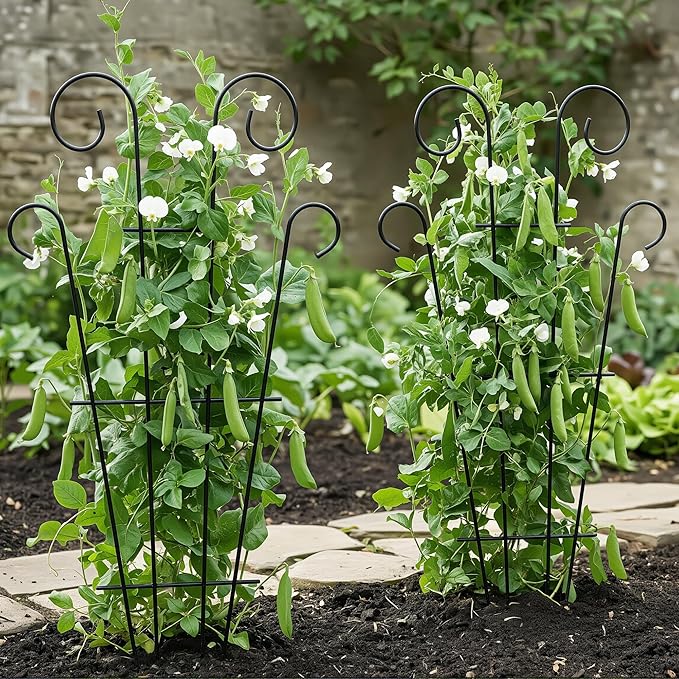 Thealyn 4 Pack 23 Inch Plant Trellis for Potted Plants, Metal Garden Trellis for Climbing Plants, Indoor Outdoor Decorative Vine Support for Pots, Wave Shape, Black