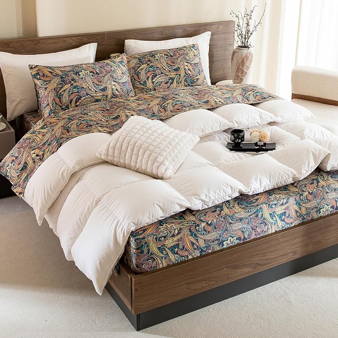 QSH Boho Sheets King Size - Bohemian Bedding Paisley Pattern Printed Bedsheets Sets King Size Bed Sheets 100% Egyptian Cotton 17.5" Extra Deep Pocket 4pcs