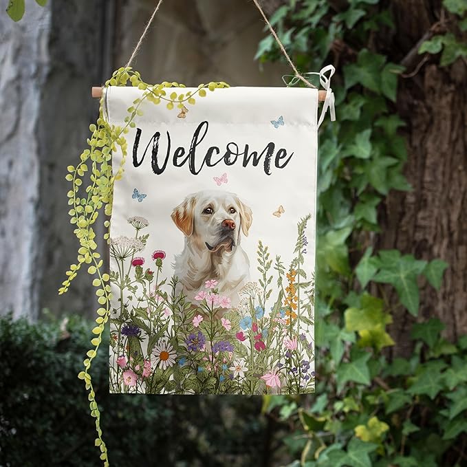 Floral White Lab Garden Flag Spring Summer House Flags 28x40 Double Sided Flower Dog Labrador Yard Flags for Outside Large Outdoor Welcome Flags, p-whitelab
