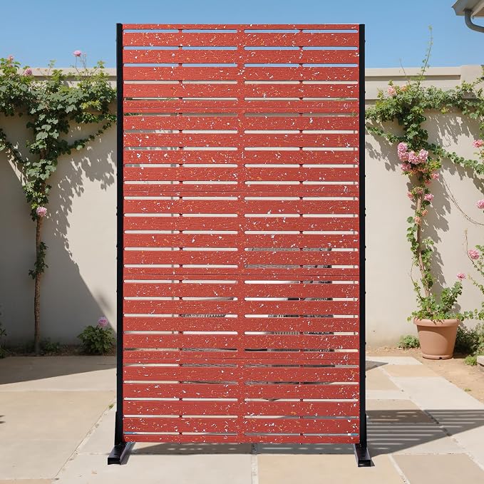 Outdoor Privacy Screen 60" H HDPE Decorative Freestanding Privacy Panel, Sandblasting Louvered Privacy Screens with Stand, Weather-Resistant Panel for Patio, Balcony, Backyard(5 Panels)
