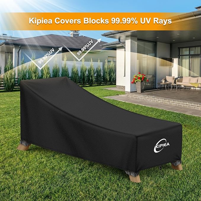 Kipiea Waterproof Patio Lounge Chair Covers for Outdoor Furniture, Heavy Duty Outdoor Chaise Lounge Cover with Anti UV and No Tears, No Fading (76"D x 32"W x 32"H)
