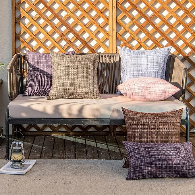 MIULEE Outdoor Waterproof Throw Pillow Covers Decorative Farmhouse Water Resistant Cushion Covers for Tent Patio Garden Couch Sofa Pack of 2, 16x16 Inch Pink