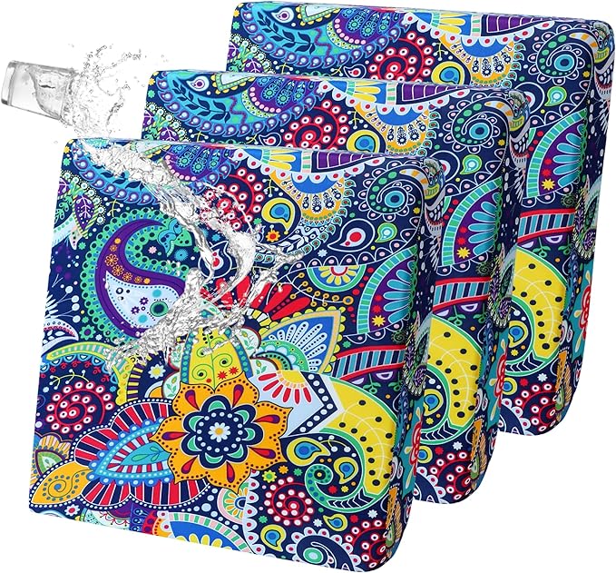 FORCHEER Waterproof Patio Cushion Covers 20x20 Boho Printed Stretch Outdoor Cushion Covers for Patio Furniture, Wicker Rattan Sofa Covers Set of 3