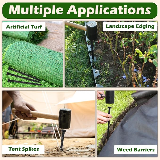 Gardzen 30 pcs Landscape Edging Anchoring Spikes, 6 inches Yard Lawn Paver Edging Stakes for Weed Barrier, Garden Fence, Artificial Turf, Black