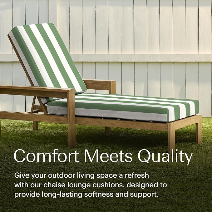 Honeycomb Outdoor Chaise Lounge Cushion for Patio Furniture, Water & Fade Resistant, Removable Cover, 21.5 x 70, Heritage Cabana Stripe Green & Cream
