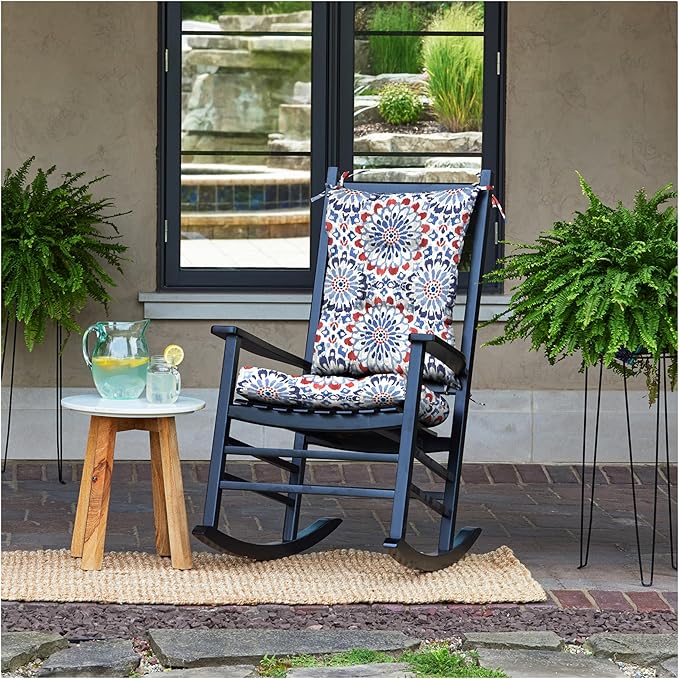 Arden Plush Indoor/Outdoor Rocking Chair Cushion Set, 18 x 20, Water Repellent, Fade Resistant, Tufted Cushion for Rocking Chairs Clark Blue