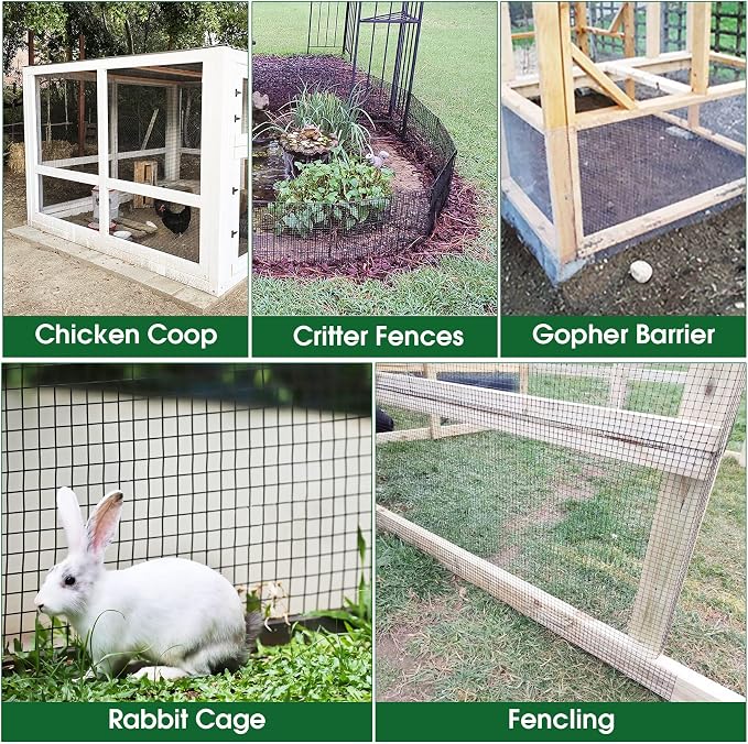 HOPERAN Hardware Cloth 1/2 inch 36 x 50 Ft Mesh 18 Ga Black PVC Coated Chicken Wire Mesh - Vinyl + Galvanized Double Coated Fence - Welded Wire Mesh Roll for Chicken Coop Fencing Garden Fencing