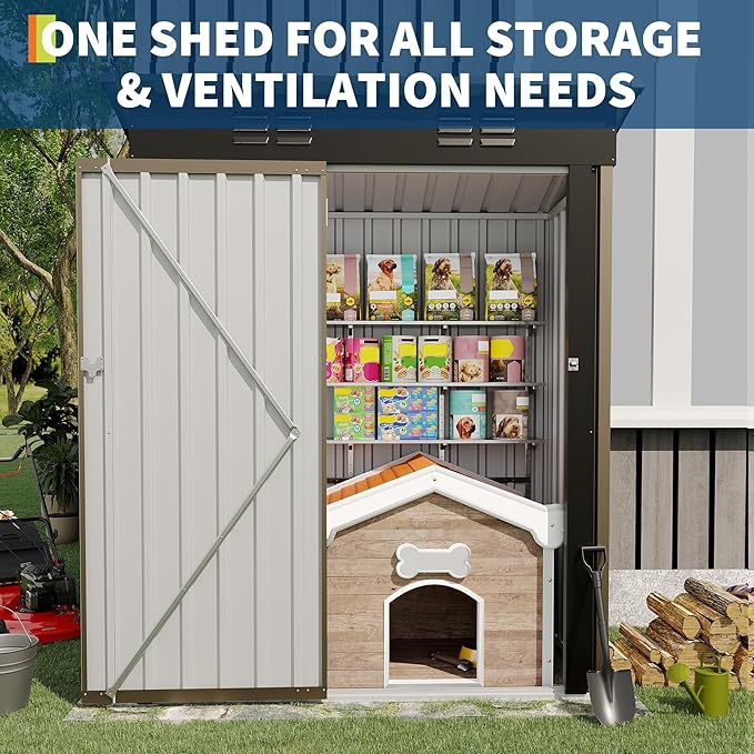 5x3FT Metal Storage Shed, Heavy-Duty Waterproof Tool Metal Shed with Lockable Doors, Vents, Sloped Roof, All-Weather Outdoor Storage Sheds for Patio Lawn, Garden, Backyard