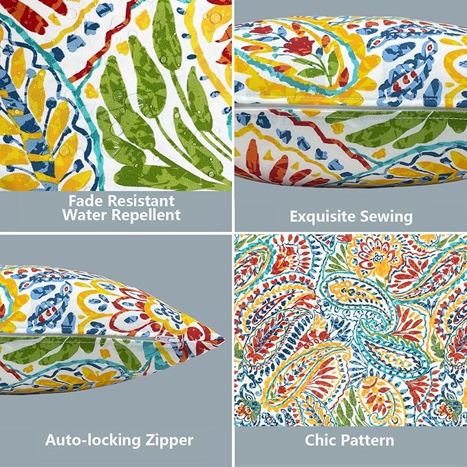 LVTXIII Outdoor Pillow Covers 20x20 Inch, 2 Pack Large Square Throw Pillow Cases, Fade-Resistant Cushion Covers for Patio Furniture Sofa, Garden Porch, Paisley Multi