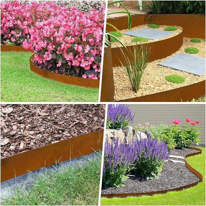 Cor Ten Steel Landscape Edging, 8Hx40L-Inch, 6-Pack Edging with 6 Clips and Gloves, Pre-Rusted