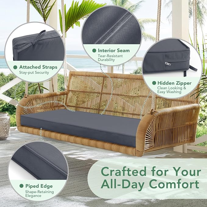 Summsun Outdoor Bench Cushion: Waterproof and Fade Resistant Patio Furniture Cushions - Non-Slip Bench Pad Cushion with Removable Cover for Garden Swing Porch Sofa Settee, 45 x 18 Inch, Dark Grey