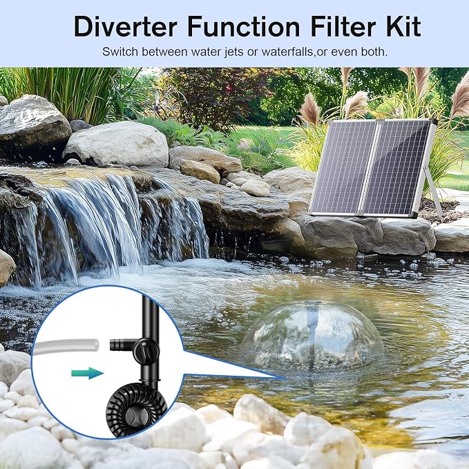 POPOSOAP 55W Solar Fountain Pump, 580GPH Solar Pond Pump with Water Flow Adjustable, Solar Powered Water Pump with PVC Tubing & 16.5FT + 9.8FT Cord For Ponds, Garden, Waterfall, Hydroponics-P155H