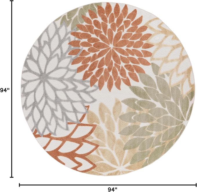 Nourison Home Aloha Indoor-Outdoor Ivory Multicolor 7â€™10â€ x Round Area -Rug, Easy -Cleaning, Non Shedding, Bed Room, Living Room, Dining Room, Backyard, Deck, Patio (8 Round)