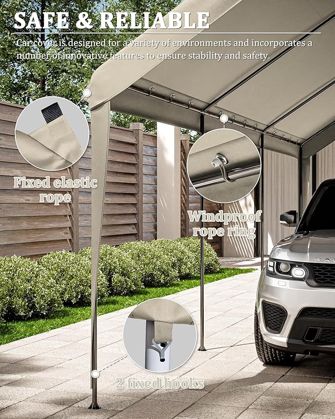 10 X 20 Ft Canopy Replacement Cover Heavy Duty Waterproof UV & Tear Resistant Car Tarp Canopy Tent Garage Top Shelter Oxford Cover with Ball Bungees (Frame is Not Included)