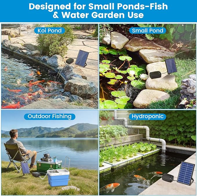 NFESOLAR 8W Solar Pond Aerator with 4400mAh Battery Backup, All-in-One Solar Air Pump, 24/7 Continuous Oxygenation, Quiet Operation, 3 Modes Bubbler, Portable for Small Ponds & Fish Tanks